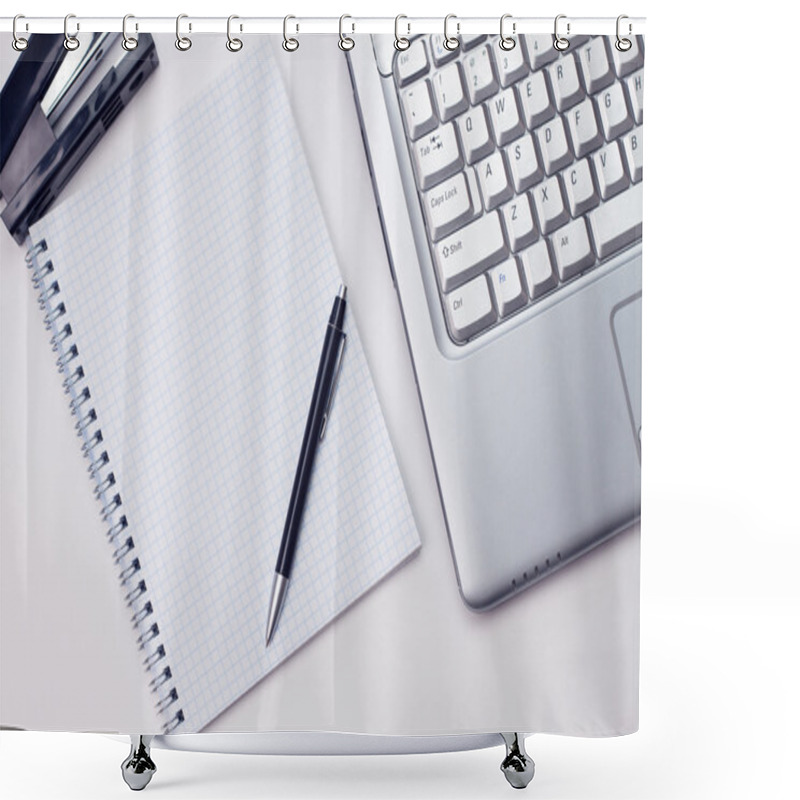 Personality  Blank Notepad And Laptop In The Office Shower Curtains