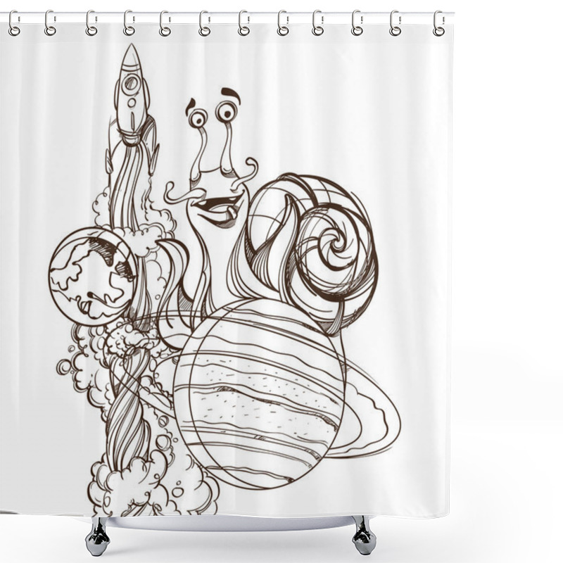 Personality  Cheerful Snail On Planet Saturn Shower Curtains