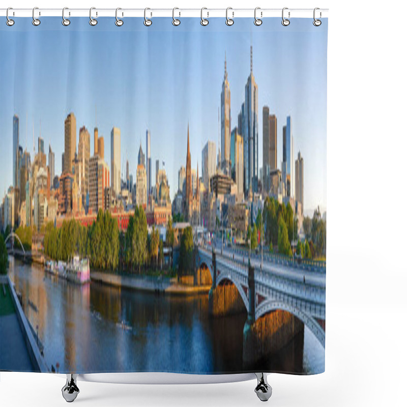 Personality  Panorama View Of Beautiful Melbourne Cityscape Skyline At Sunrise In Australia . Shower Curtains