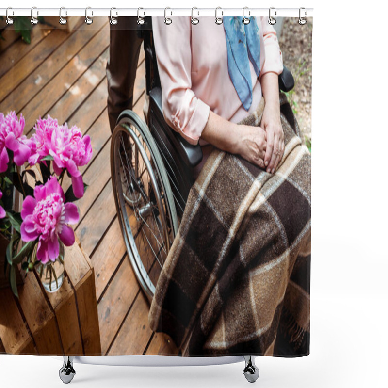 Personality  Cropped View Of Disabled Senior Woman Sitting In Wheelchair  Shower Curtains