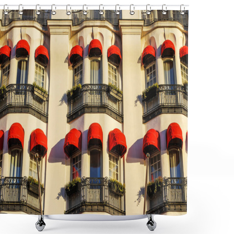 Personality  The Beautiful Facade Of The Hotel In Stockholm With Red Tents Shower Curtains