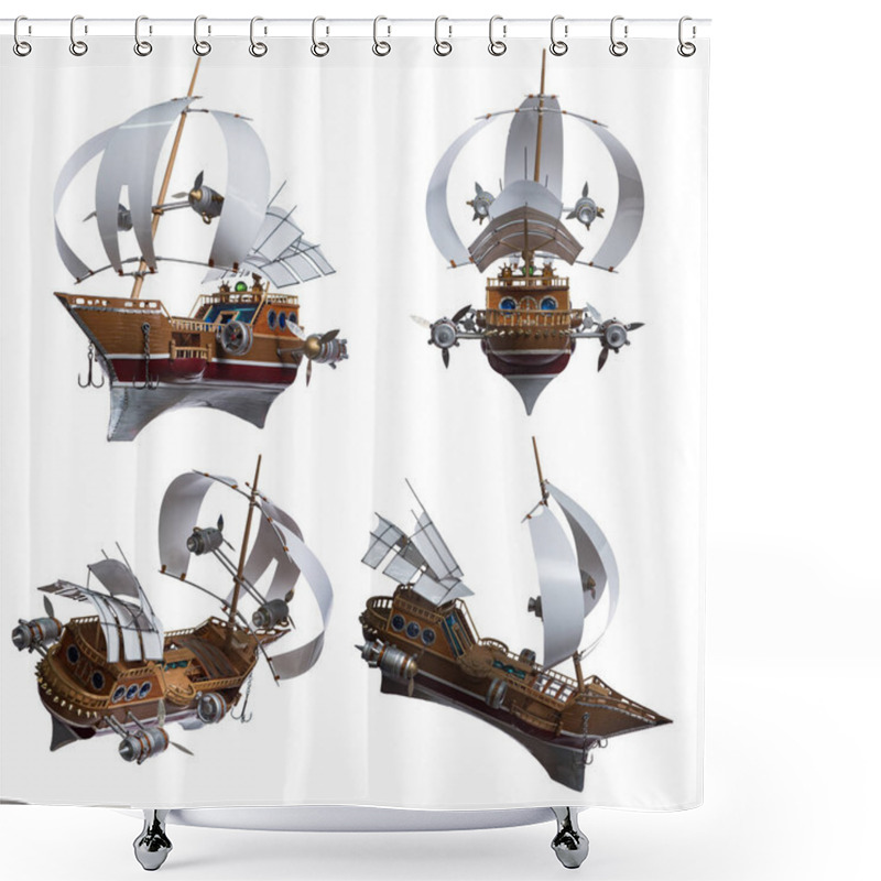 Personality  Flying Is A Fantastic Sailing Boat With Powerful Motors And Propellers On A White Background Shower Curtains