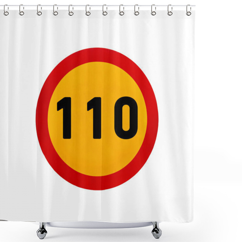 Personality  Yellow Round Speed Limit 110 Road Sign Shower Curtains