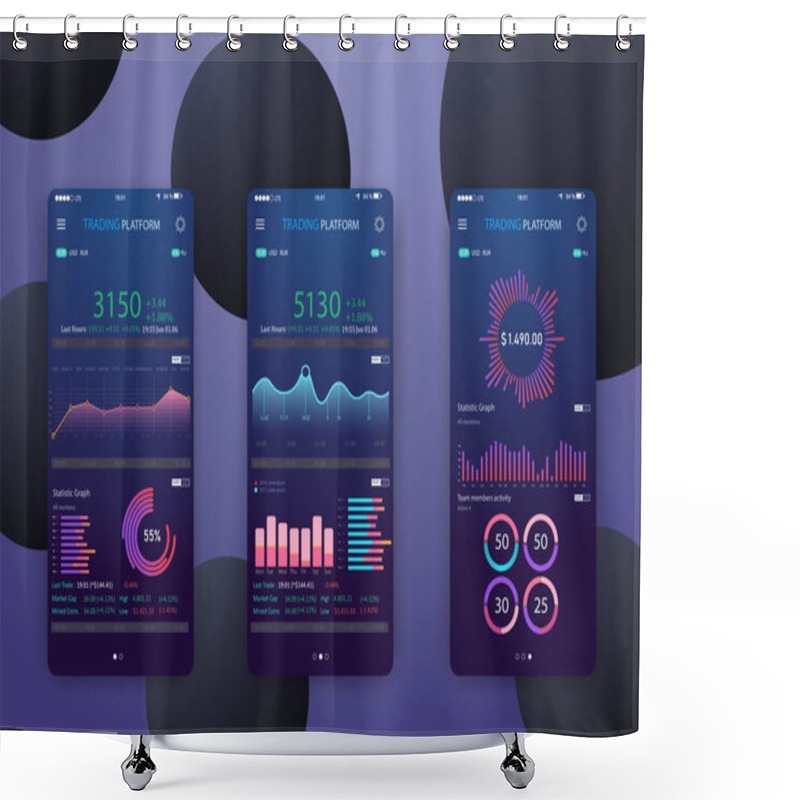 Personality   Business Trend Analysis On Smartphone Screen With Graphs, Perspective Flat Design Infographic On Colored Background.  Shower Curtains