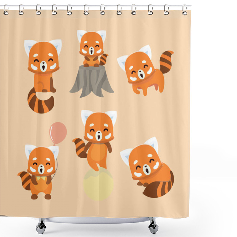 Personality  Cute Red Panda On Pastel Background. Animal Cartoon Design.  Shower Curtains