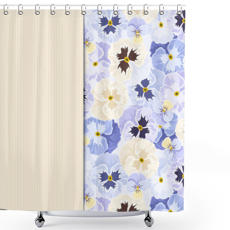 Personality  Card With Blue Pansy Flowers. Vector Eps-10. Shower Curtains