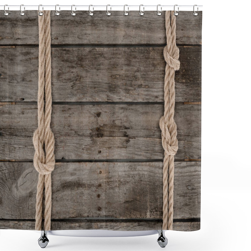 Personality  Flat Lay With Marine Ropes With Knots On Grunge Wooden Tabletop Shower Curtains