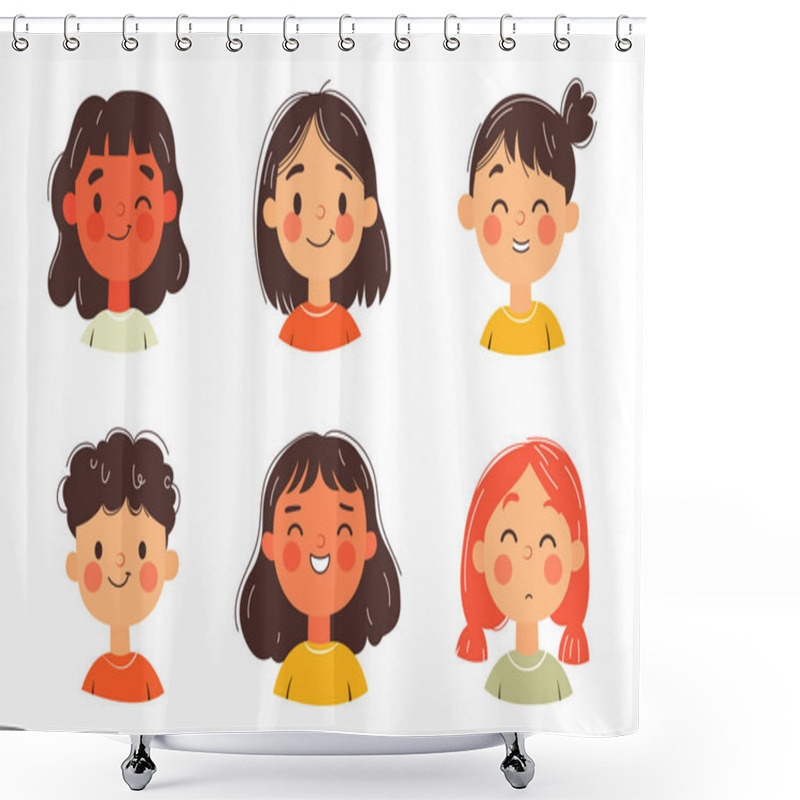 Personality  Cartoon Children's Faces Vector Set Isolated On White Shower Curtains