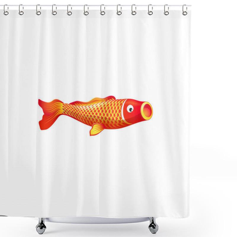 Personality  Chinese Gold Fish Vector Icon, Koi Carp Of Golden And Red Colors. Cartoon Underwater Animal, Asian Culture Goldfish Symbol Isolated On White Background, Sign Shower Curtains