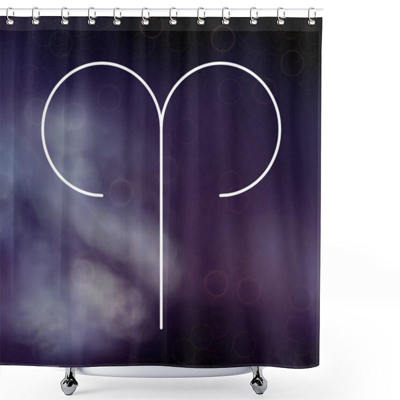 Personality  Zodiac Sign - Aries. White Thin Line Astrological Symbols On Blurry Colorful Abstract Background. Shower Curtains