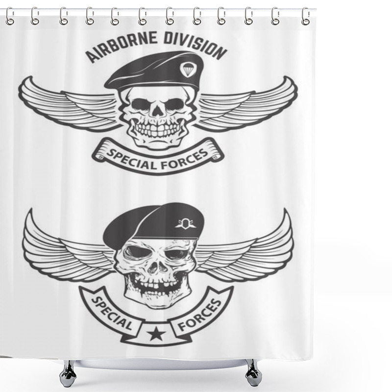 Personality  Special Forces. Winged Skulls In Military Headdresses. Design El Shower Curtains