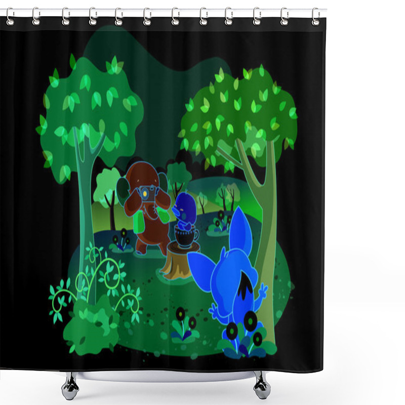 Personality  Cartoon Animals In Action Shower Curtains