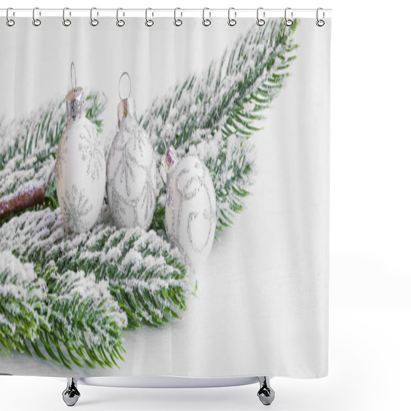 Personality  Festive Snowy Branch Decoration With Silver Balls Ornaments , Ch Shower Curtains