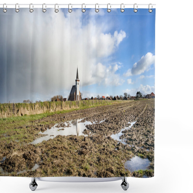 Personality  Typical White Church In Landscape At The Island, Texel, Holland Shower Curtains