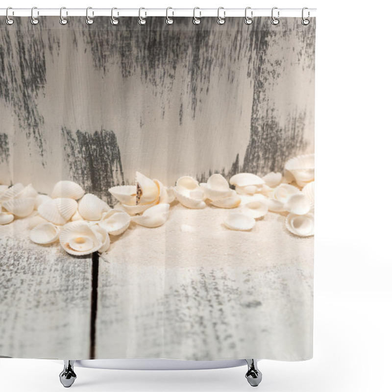 Personality  Seashells And Wood Shower Curtains