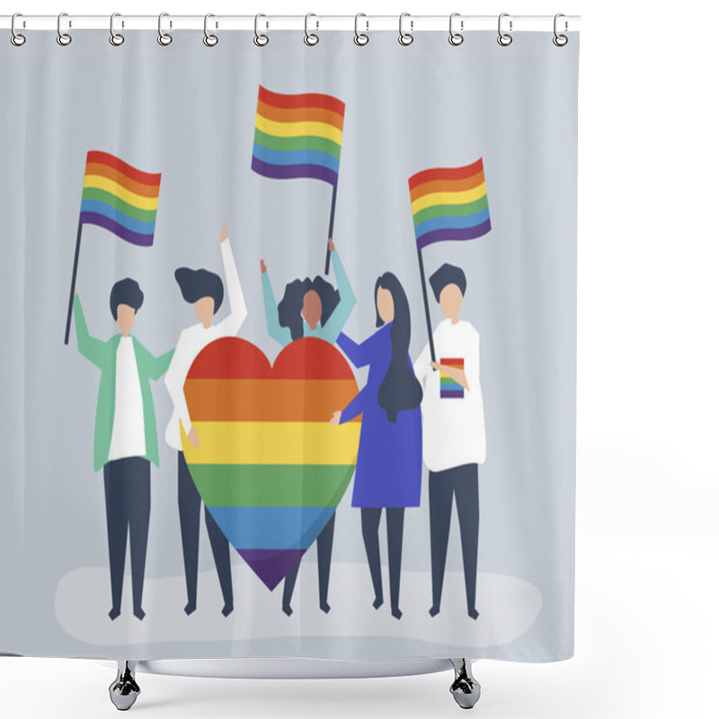 Personality  Character Illustration Of People Holding LGBT Support Icons Shower Curtains