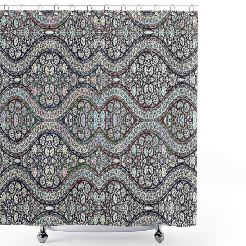 Personality  Modern Boho Style Carpet Design Illustration With Distressed And Grunge Texture In High Resolution Shower Curtains