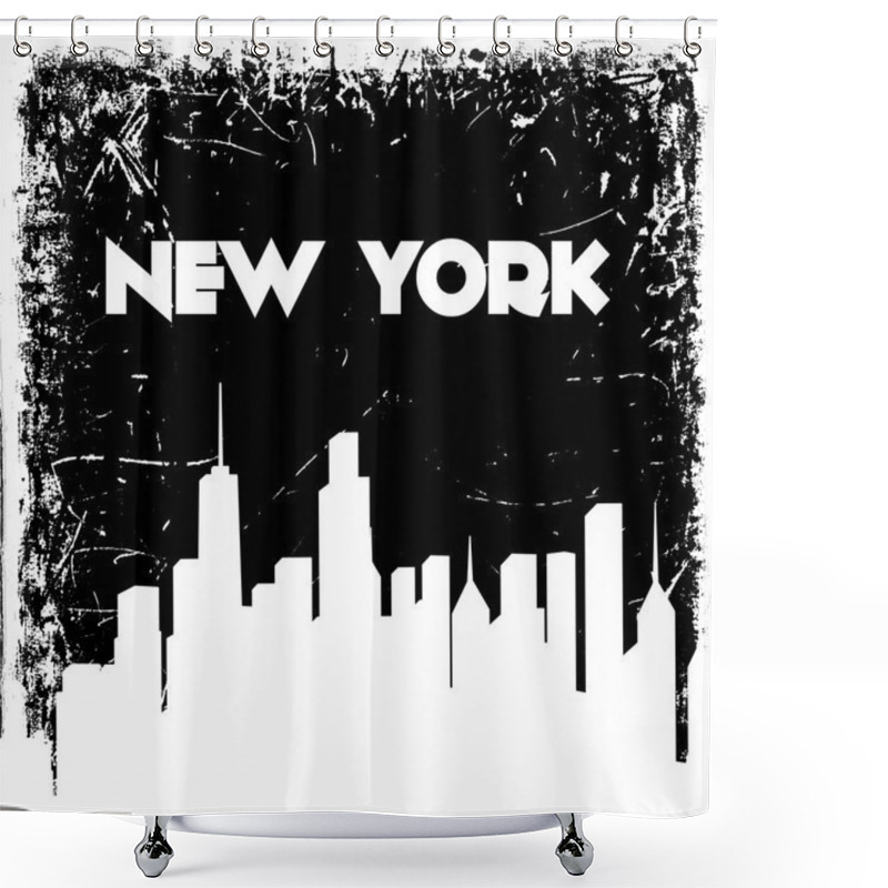 Personality  New York City Skyline Silhouette On Grunge Background. Vector Hand Drawn Illustration. Design Retro Card, Print, T-shirt, Postcard Shower Curtains