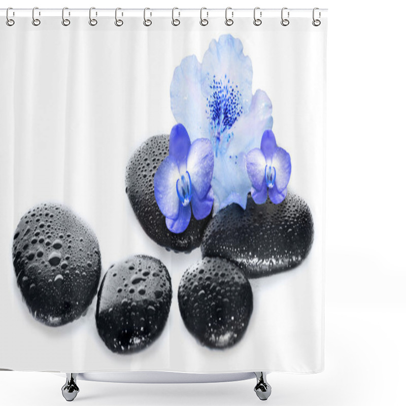 Personality  Zen Basalt Stones And Orchid On White Background Shower Curtains