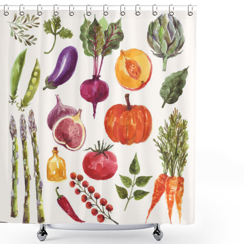 Personality  Set Of Vegetables And Fruits Shower Curtains