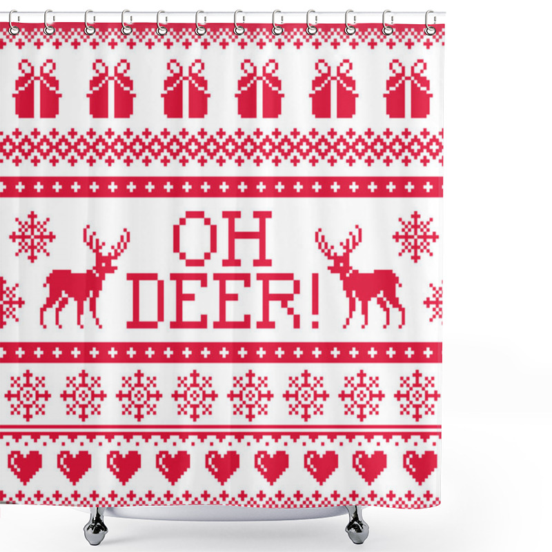 Personality  Oh Deer Red Pattern, Christmas Seamless Design, Winter Background Shower Curtains