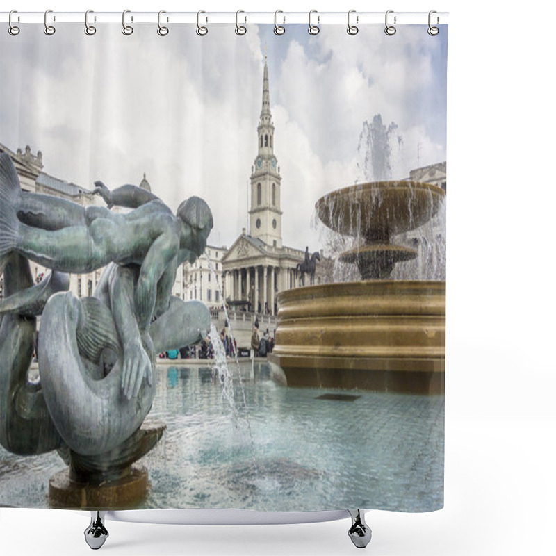 Personality  Mermaid And Dolphin Statue And Fountain, Trafalgar Square, Londo Shower Curtains