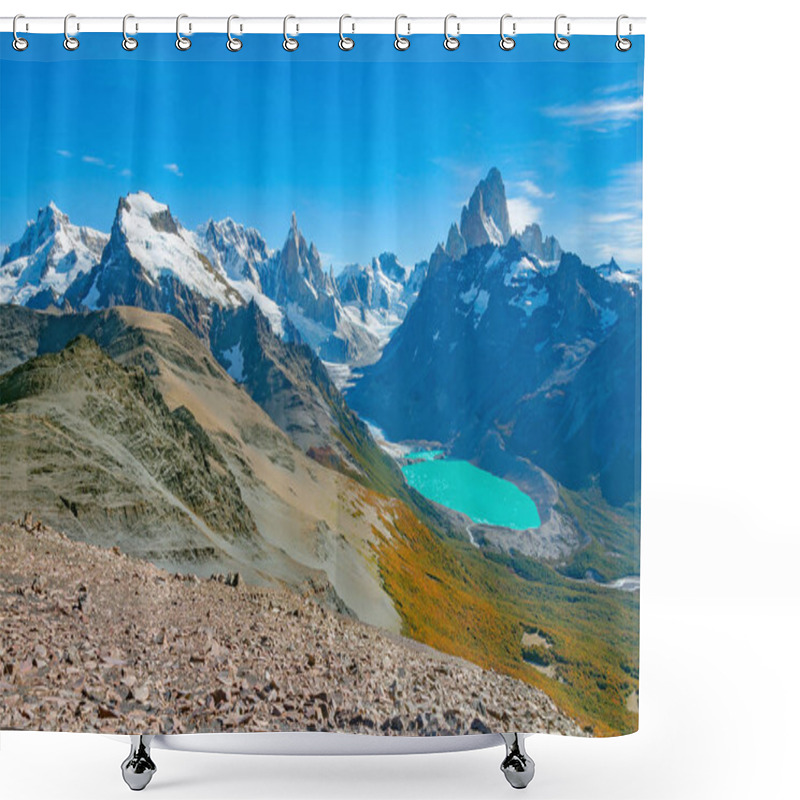 Personality  Amazing Landscape With Fitz Roy And Cerro Torre Mountains. Los Glaciares National Park. Argentina Shower Curtains