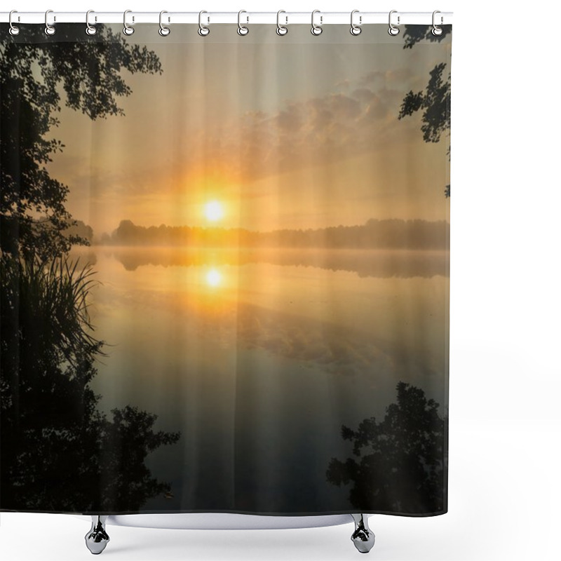 Personality  Mystic Sunrise Over Lake Shower Curtains