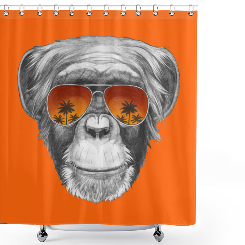 Personality  Monkey With Mirror Sunglasses Shower Curtains