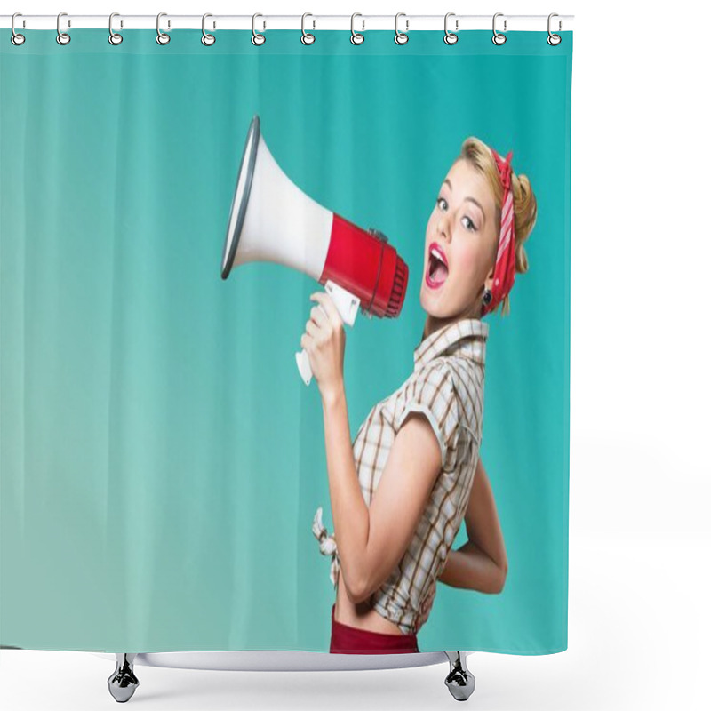 Personality  Retro Style Woman Holding Megaphone Shower Curtains