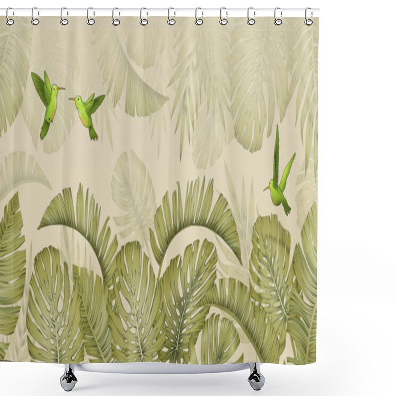 Personality  Pretty Green Toned Design Of Flying Birds Shower Curtains