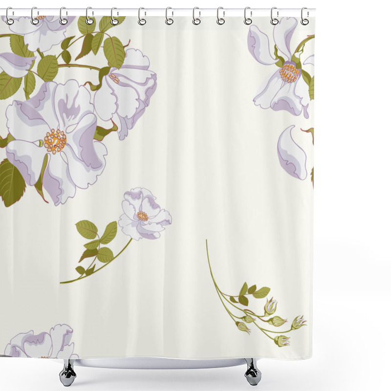 Personality  Floral Background With Beautiful White Wild Rose Scattered Random Shower Curtains