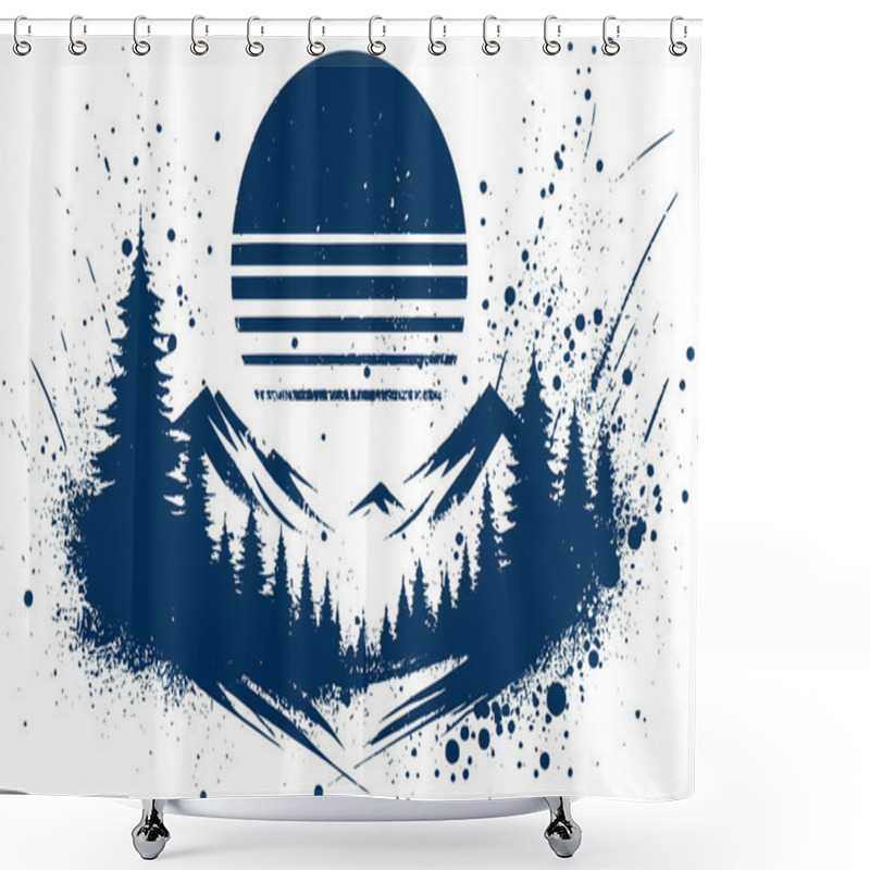 Personality  Mountains Against The Backdrop Of A Coniferous Forest Simple Minimalistic Stencil Illustration With Splashes And Blots Shower Curtains