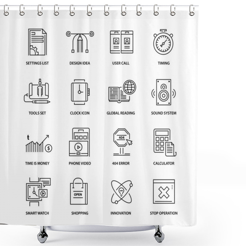 Personality  Modern Thin Line Icons Set For Business Shower Curtains