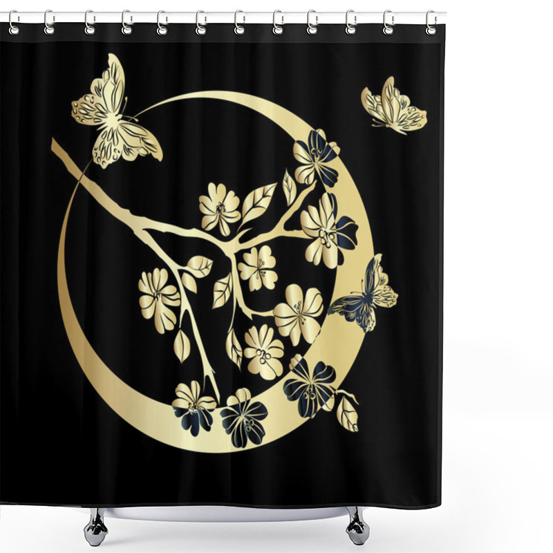 Personality  Twig Cherry Blossoms And Butterfly Shower Curtains