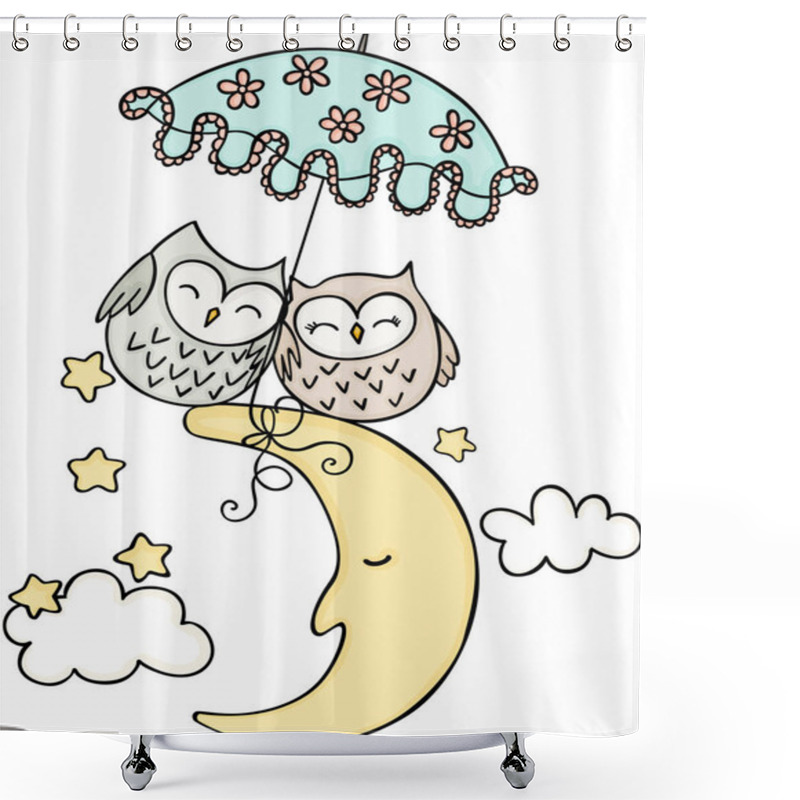 Personality  Cute Couple Owls On The Moon Shower Curtains