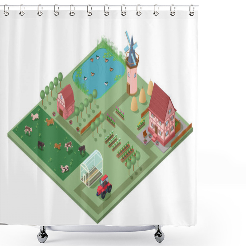 Personality  Isometric Agricultural Farming Concept Shower Curtains