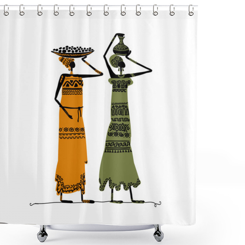 Personality  Hand Drawn Sketch Of Ethnic Women With Jugs Shower Curtains