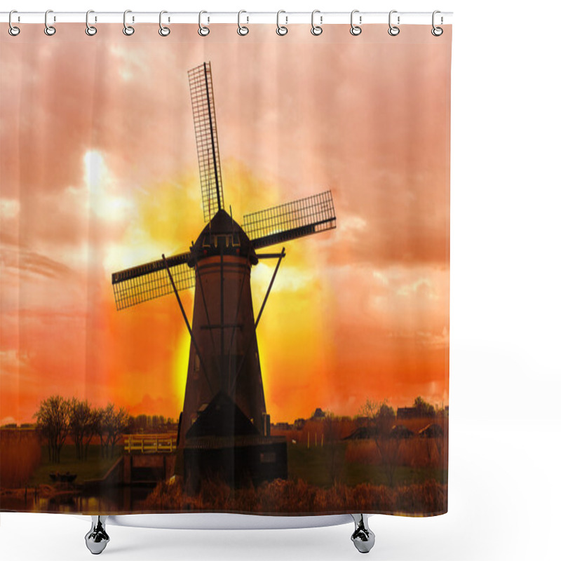 Personality  Windmill At Sunset. Dutch Landscape Shower Curtains