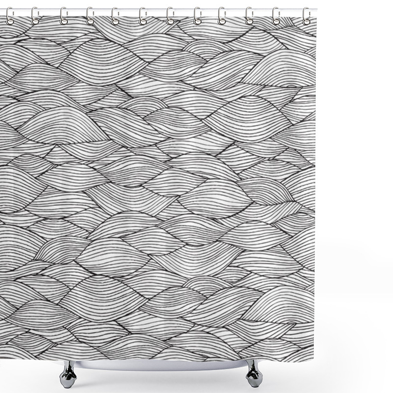 Personality  Waves Seamless Pattern In Black And White Shower Curtains