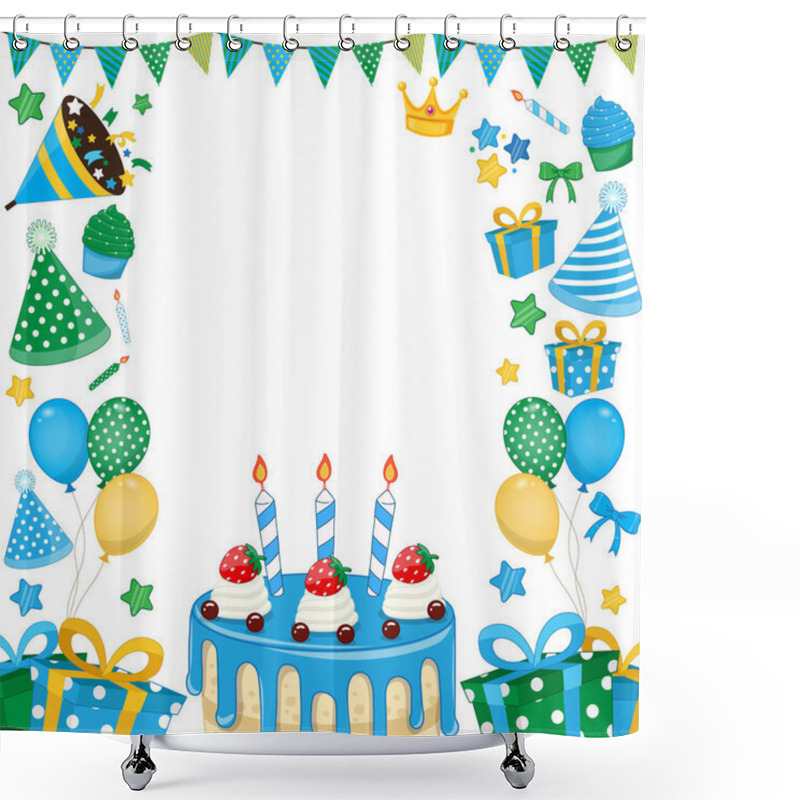 Personality  Vector Happy Birthday For Boy Background. Greeting Card Invitation With Text Space. Birthday Elements Design Illustration Vector Shower Curtains