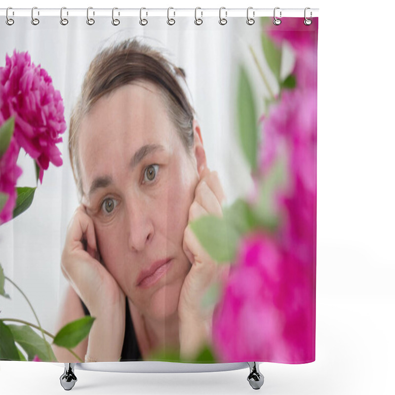 Personality  The Face Of A Tired Middle Aged Woman Shower Curtains