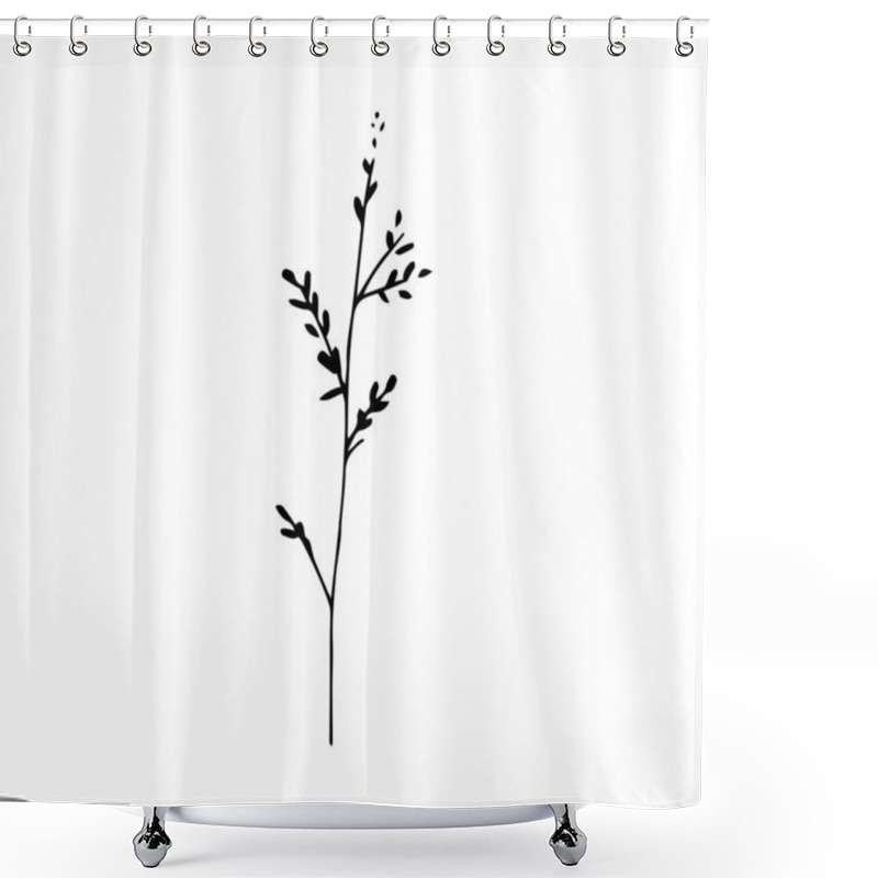 Personality  Sign Hand Drawn Summer Herb. Flower Twig Isolated On White Background. Black Silhouette.Contour. Doodle Outline Vector Illustration For Wedding Design,logo, Greeting Card. Shower Curtains