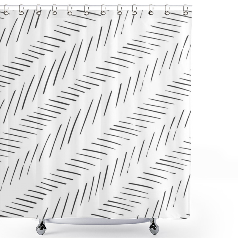 Personality  Monochrome Striped Lines Background. Herringbone Monochrome Texture. Seamless Hand Drawn Vector Pattern Shower Curtains