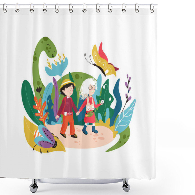 Personality  Fantasy Child World Flat Vector Illustration. World Of Childhood.  Shower Curtains