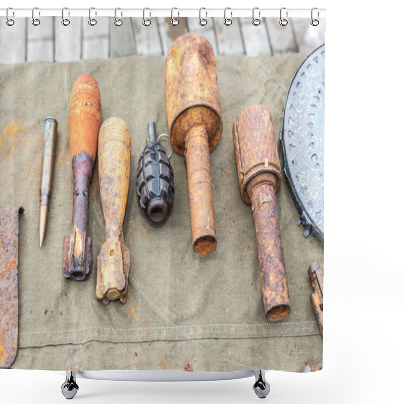 Personality  Old, rusty ammunition of the Soviet army during the second world war shower curtains