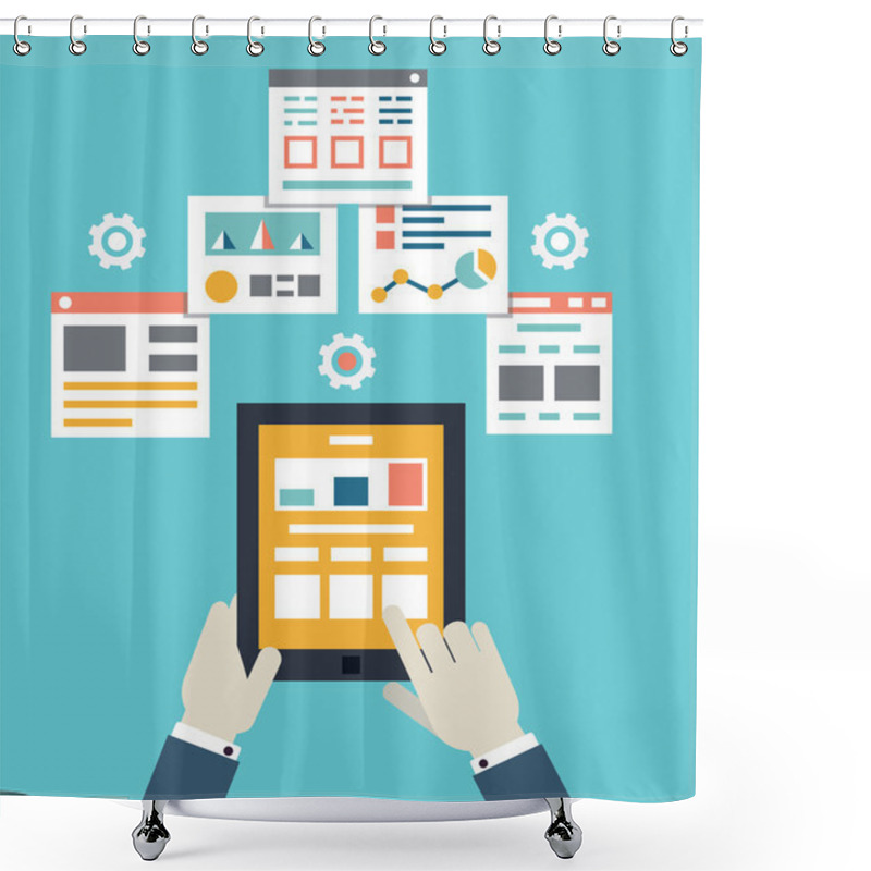 Personality  Flat Vector Illustration Of Mobile Application Optimization, Programming, Design And Analytics Shower Curtains