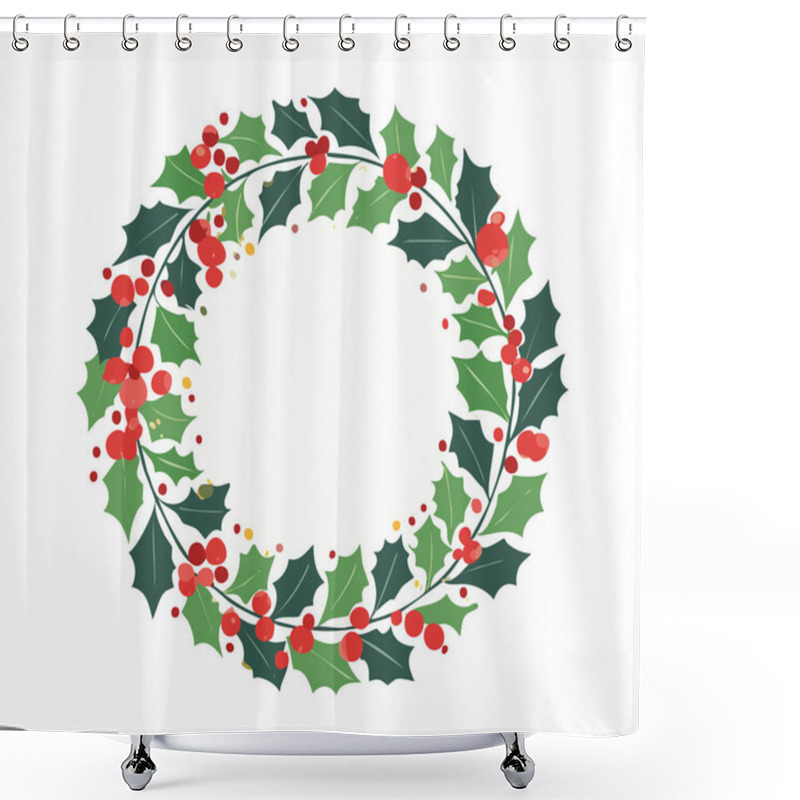 Personality  Wreath And Holly Frame Shower Curtains