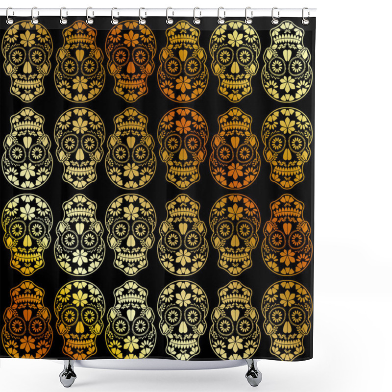 Personality  Golden Calavera Floral Skulls- Mexican Sugar Skulls Shower Curtains