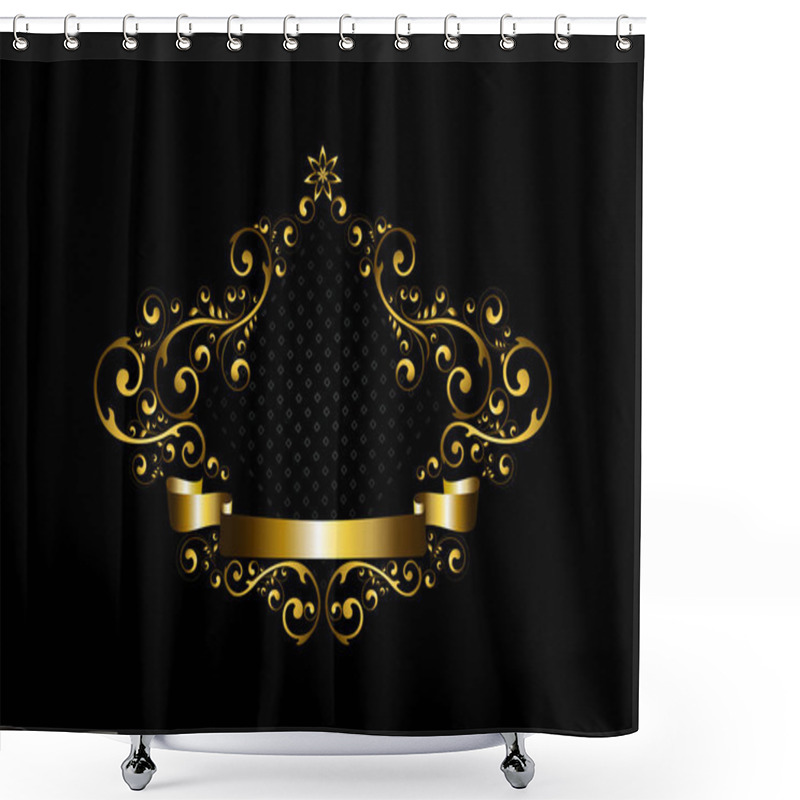 Personality  Luxury Gold Frame With Calligraphic Ornament In Oriental Style On A Black Backgroun Shower Curtains